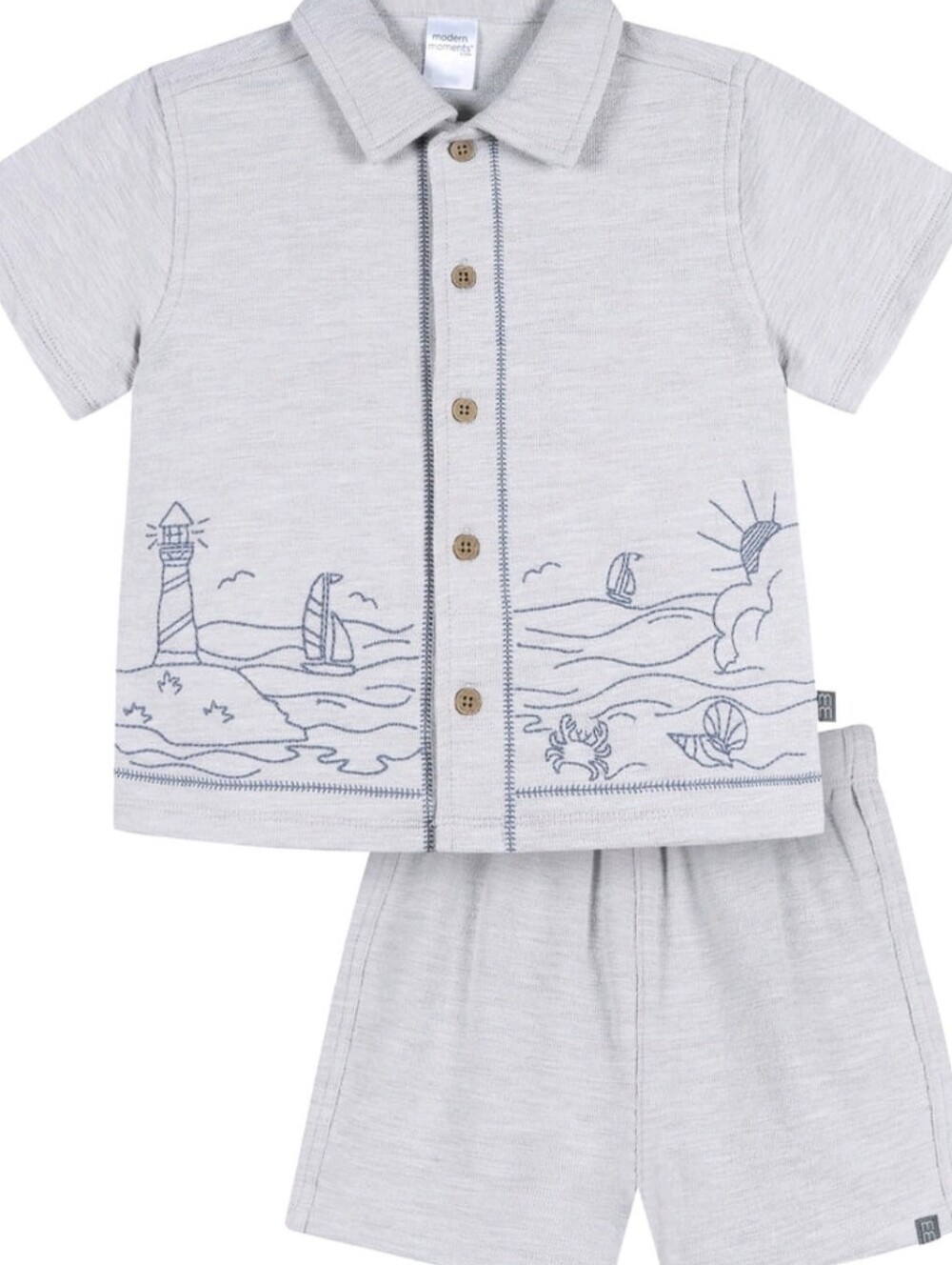 Modern Moments by Gerber Toddler Boy Button Front Shirt with Embroidery Set, 2-P